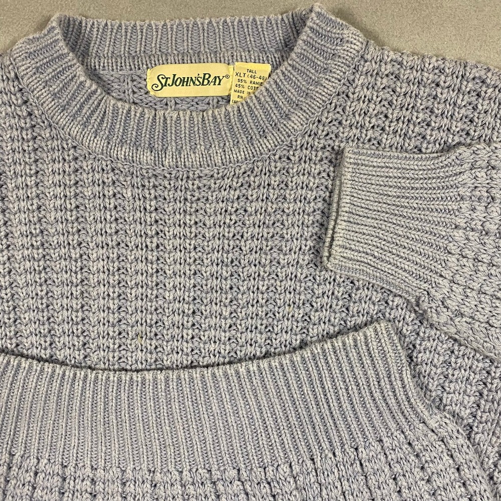 Vintage St Johns Bay Mens XLT Blue‎ Cable Knit Crew Neck Sweater Pullover